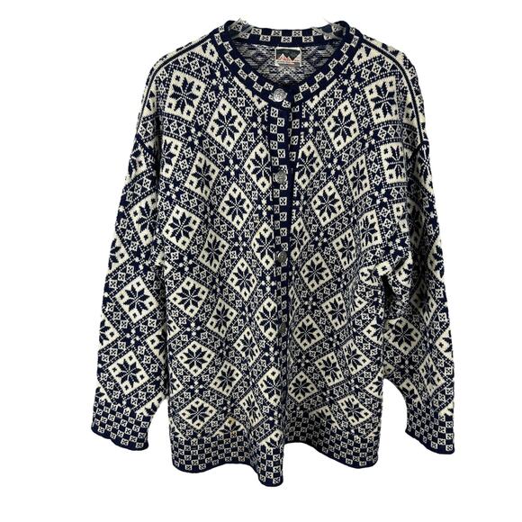 Dale of Norway Women's Blue White Long Sleeve Clasp Front Nordic Wool Sweater XL - Picture 1 of 6
